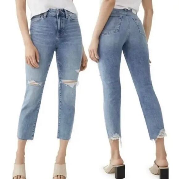 True Religion Starr Straight Mid Rise Cropped Biteout Hem Jeans - Blue - Size 27 - Picture 1 of 8